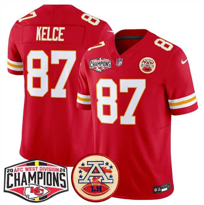 Mens Kansas City Chiefs #87 Travis Kelce Red F.U.S.E. 2024 AFC West Division Champions Vapor Limited Stitched Jersey